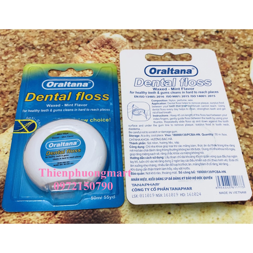 Chỉ nha khoa hương bạc hà Oraltana Dental Floss  cuộn 50m/ cuộn - Chỉ nha khoa Oraltana chăm sóc răng miệng