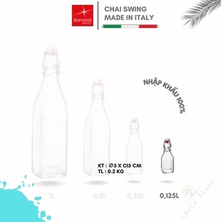 Chai thủy tinh vuông nắp cài Swing 125ml (Bormioli Rocco)[nhập khẩu]
