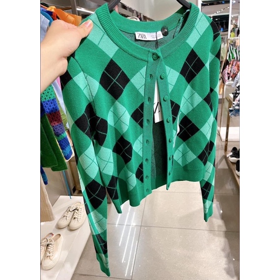 Len cadigan quả trám xanh lá zara authentic