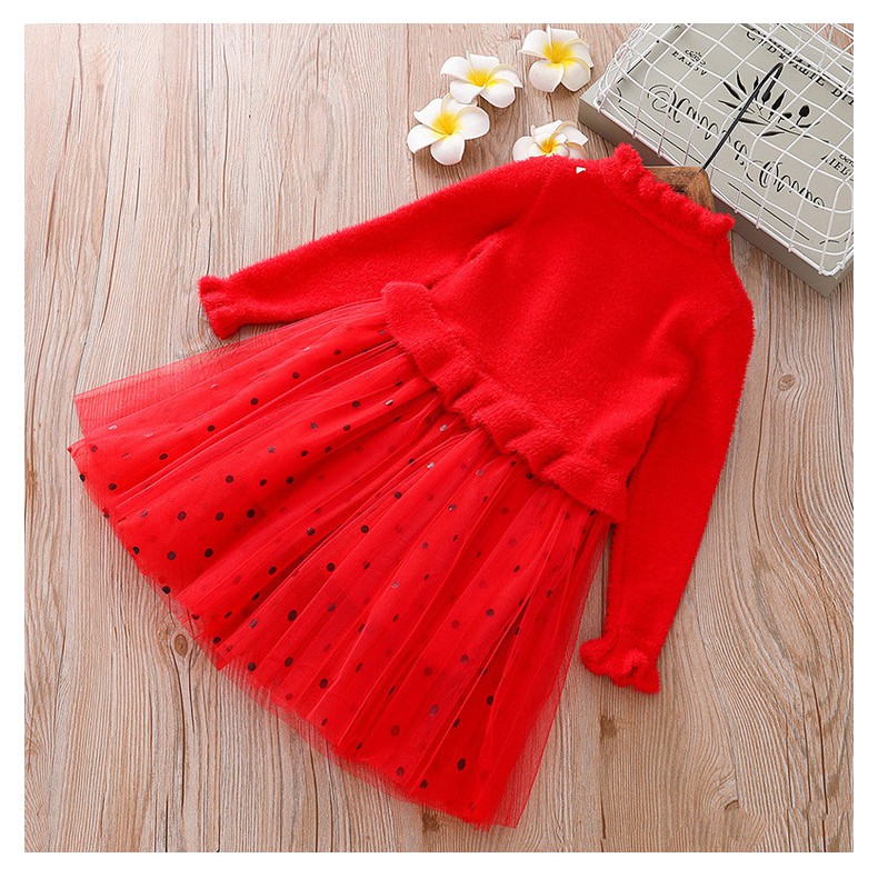 Váy công chúa thân len phối thiên nga cho bé gái lớn size 15-35kg