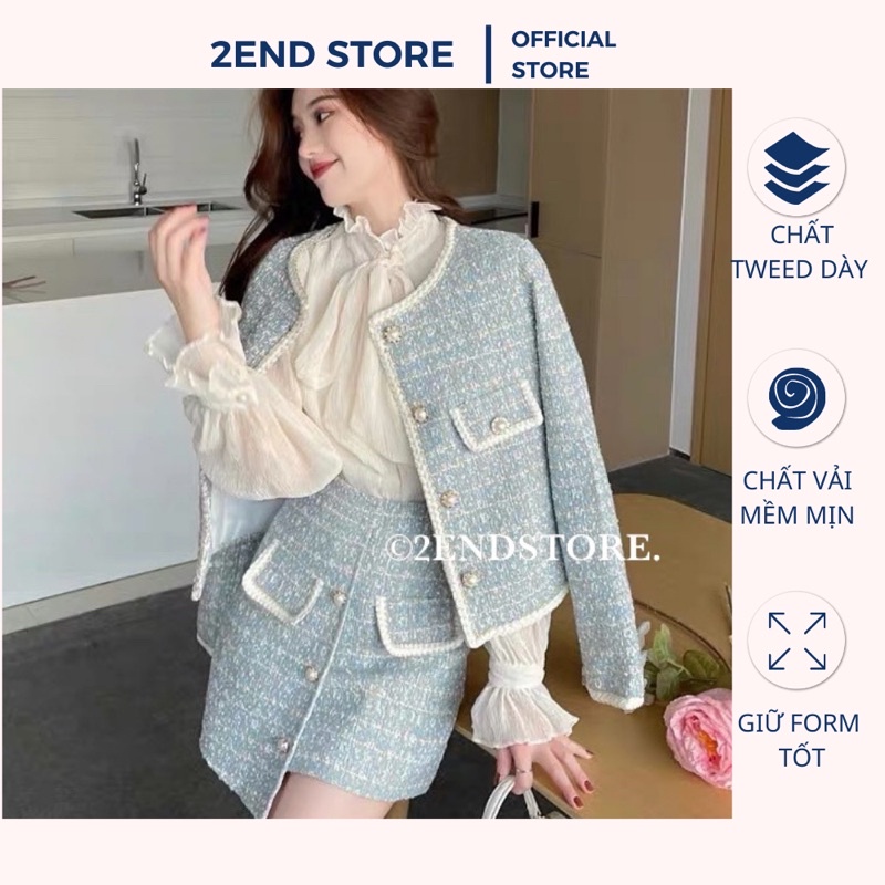 2END Set bộ nữ dạ tweed xanh cao cấp (NEW 2022)