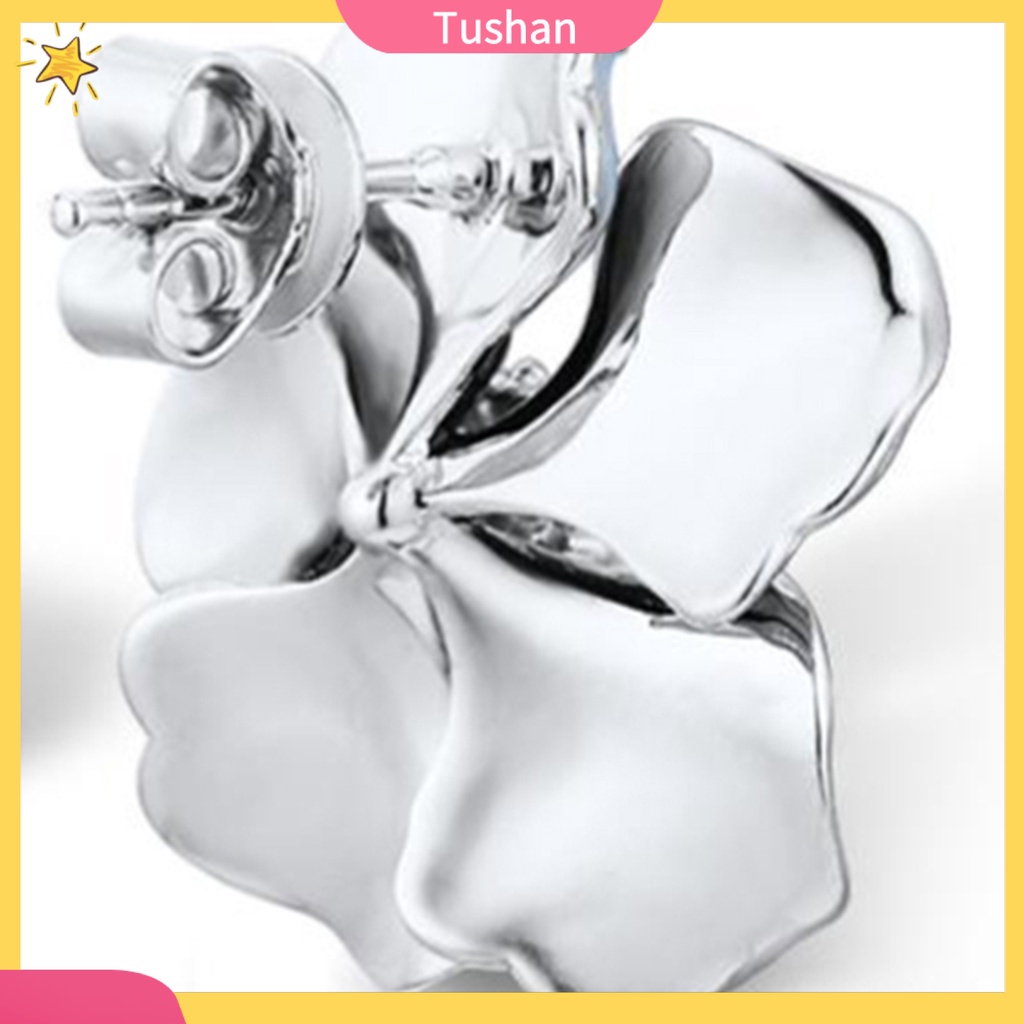 TUSH Women Cubic Zirconia Inlaid Enamel Flower Ear Stud Earrings Wedding Jewelry Gift