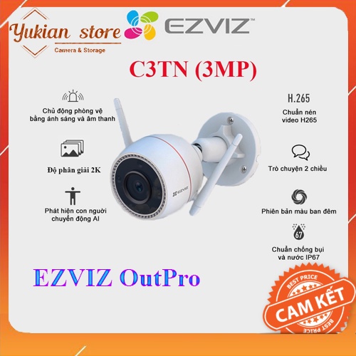 Camera Wifi Không dây EZVIZ C3TN Out Pro 3MP ngoài trời - Ban đêm có màu, đàm thoại, đèn còi báo động