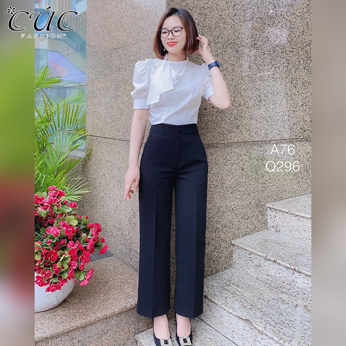 Áo sơ mi nữ công sở cao cấp đẹp Cúc Fashion A76 áo cổ tàu nơ cổ