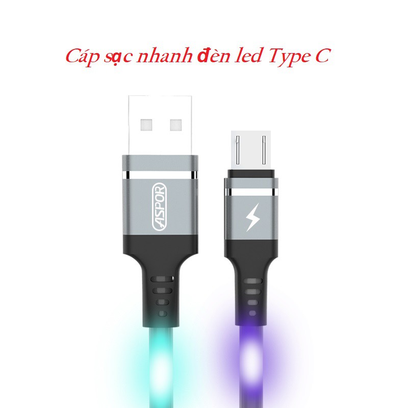 Cáp sạc nhanh Aspor 2.4A ,đa năng 2 in 1,phát sáng đèn led nhấp nháy theo nhạc dùng cho Samsung,Iphone,Xiaomi