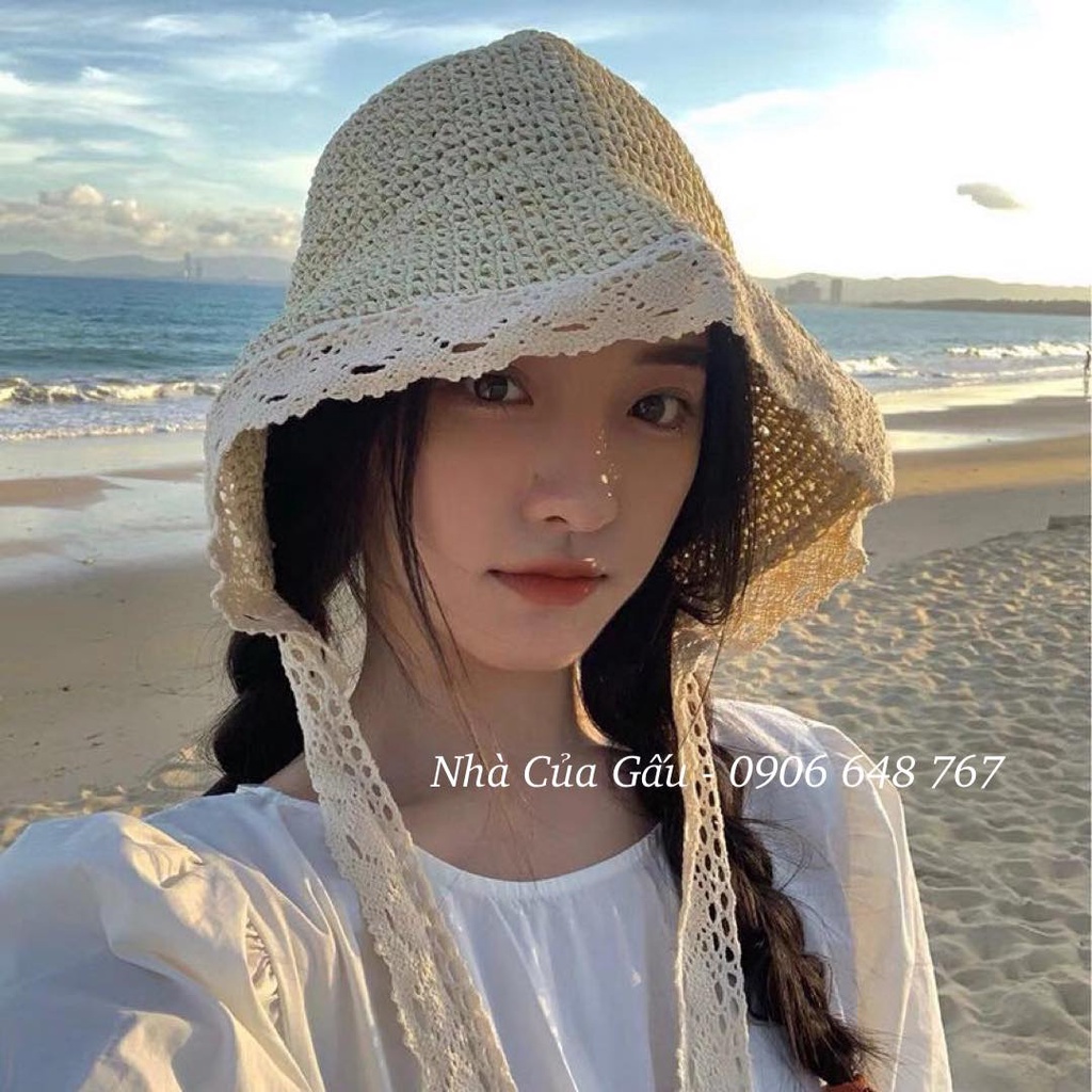 Nón cói ren cột nơ trước siêu xinh siêu ciuute