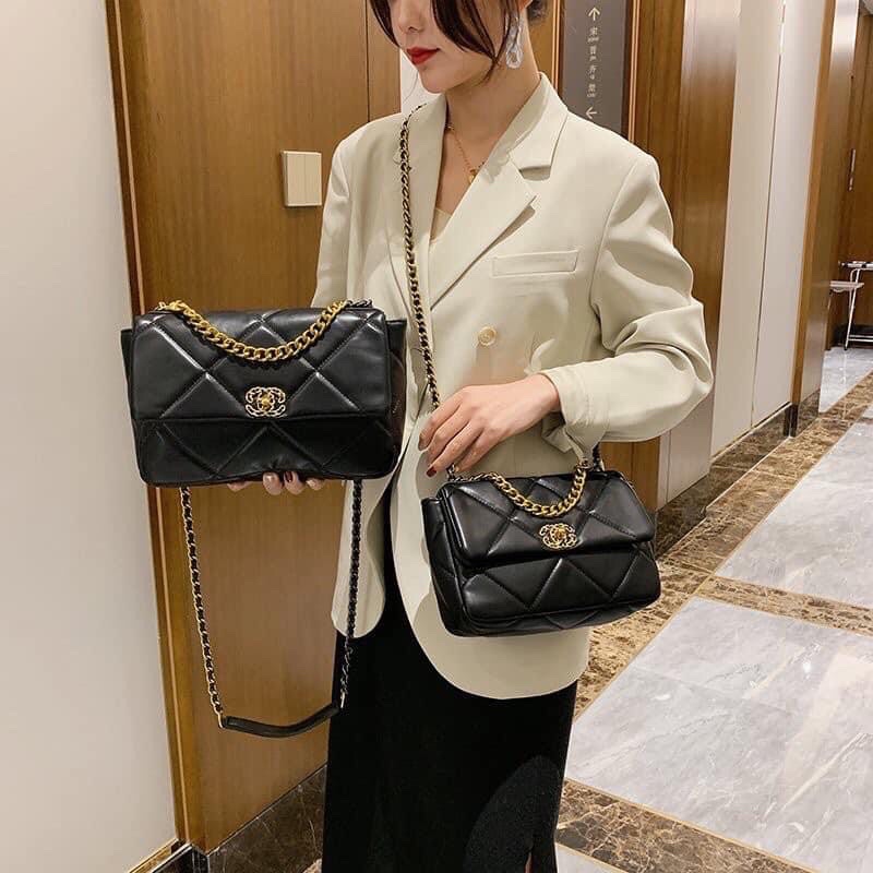 Túi đeo xà neo đen khoá xoay thời thượng pha xích - Hami