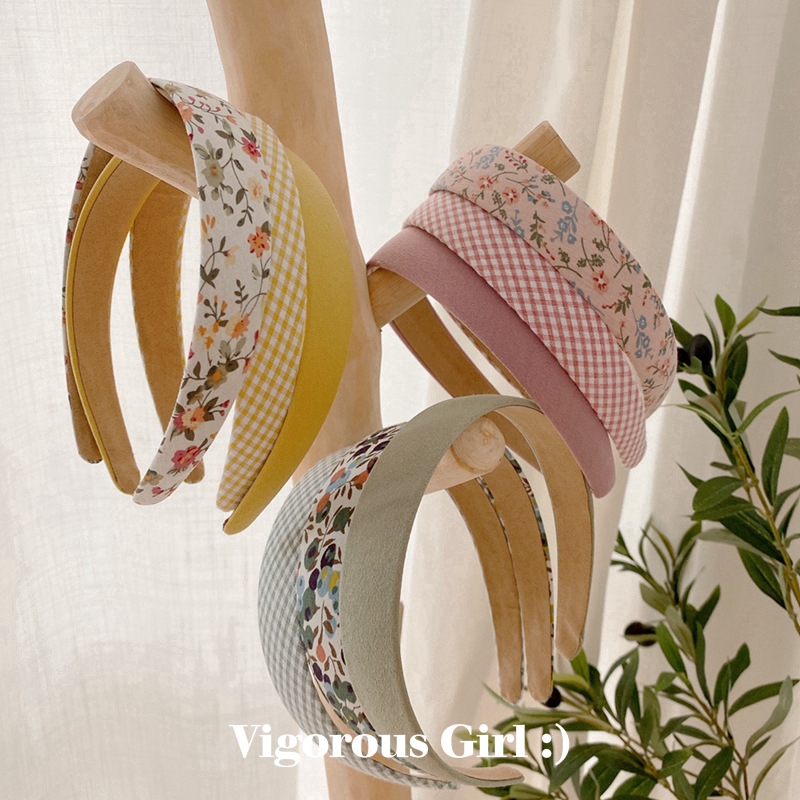 Set 1/3 băng đô 17KM họa tiết màu trơn/sọc caro/hoa phong cách Hàn Quốc thời trang cho nữ