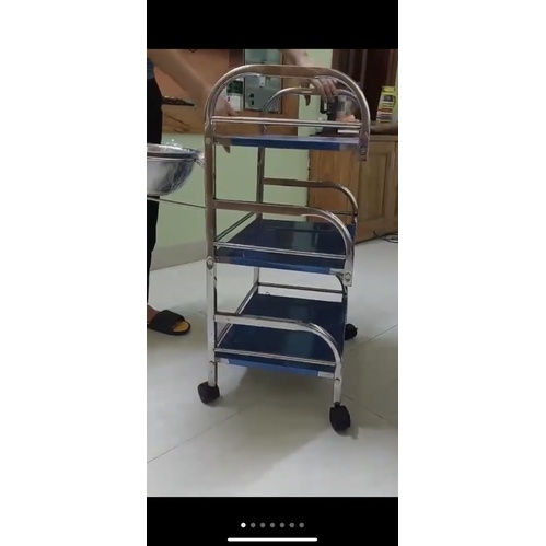 Xe Đẩy Spa 3 Tầng Có Bát Inox 22cm: Xe Đựng Mỹ Phẩm, Xe Đẩy Bát Nước, Xe Đựng Máy Móc Spa - Thẩm Mỹ Huyền Trang NANOCEE