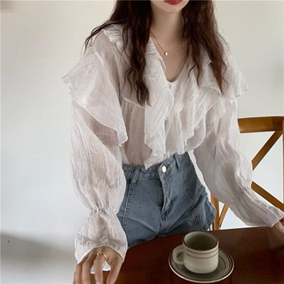 (SẴN) Áo sơ mi tơ nhăn cổ bèo