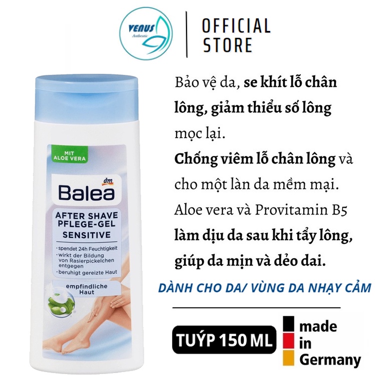 Kem dưỡng da sau cạo wax tẩy lông Balea Đức làm dịu, se khít lỗ chân lông, lông mọc chậm 150ml - Da nhạy cảm