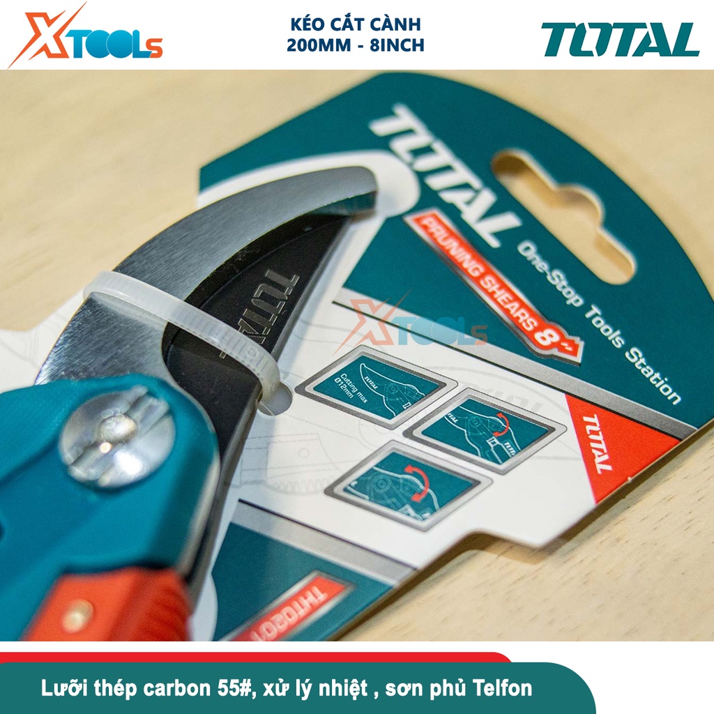 Kéo cắt cành TOTAL THT0201, kích thước 8inch-200mm, lưỡi kéo được làm từ thép carbon 55# cực sắc bén- CHÍNH HÃNG- XTOOLS