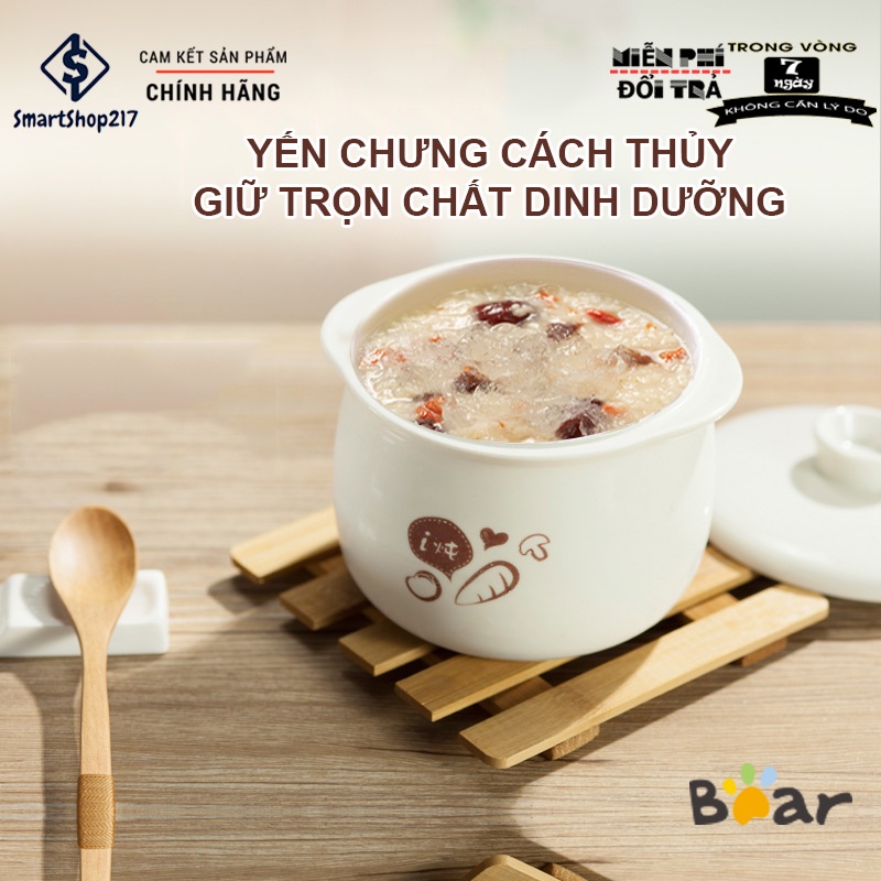 [Hàng có sẵn] Nồi nấu cháo chậm Bear, Hầm, Hấp cách thủy 0,8L - Bảo hành 12 tháng