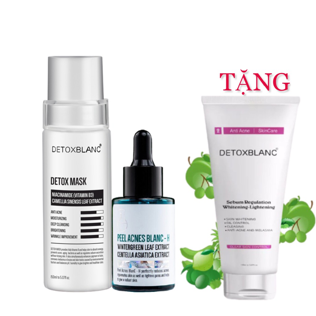 Combo dành cho da mụn Detox Blanc (detox mask+serum H)-Tặng kèm sữa rửa mặt detox.blanc