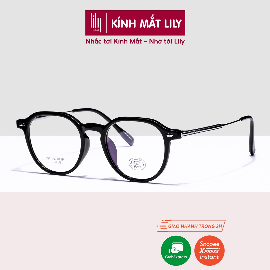Gọng kính cận nam nữ LILYEYEWEAR mắt tròn dày dặn TITANIUM kiểu dáng thời trang 22613