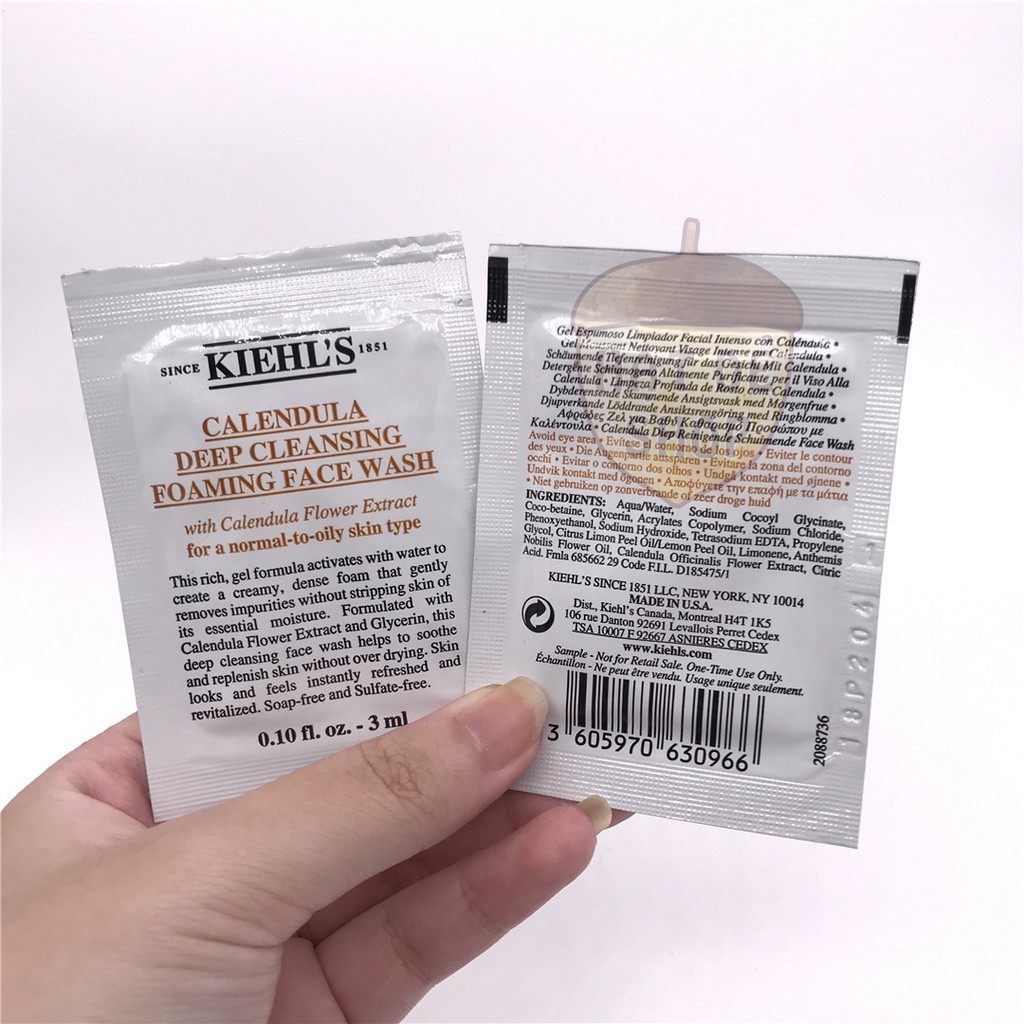 Kiehl's / Kiehls Sample Gói Sữa Rửa Mặt Hoa Cúc  Calendula Deep Cleansing Foaming Face Wash 60ml (3ml x 20 gói)