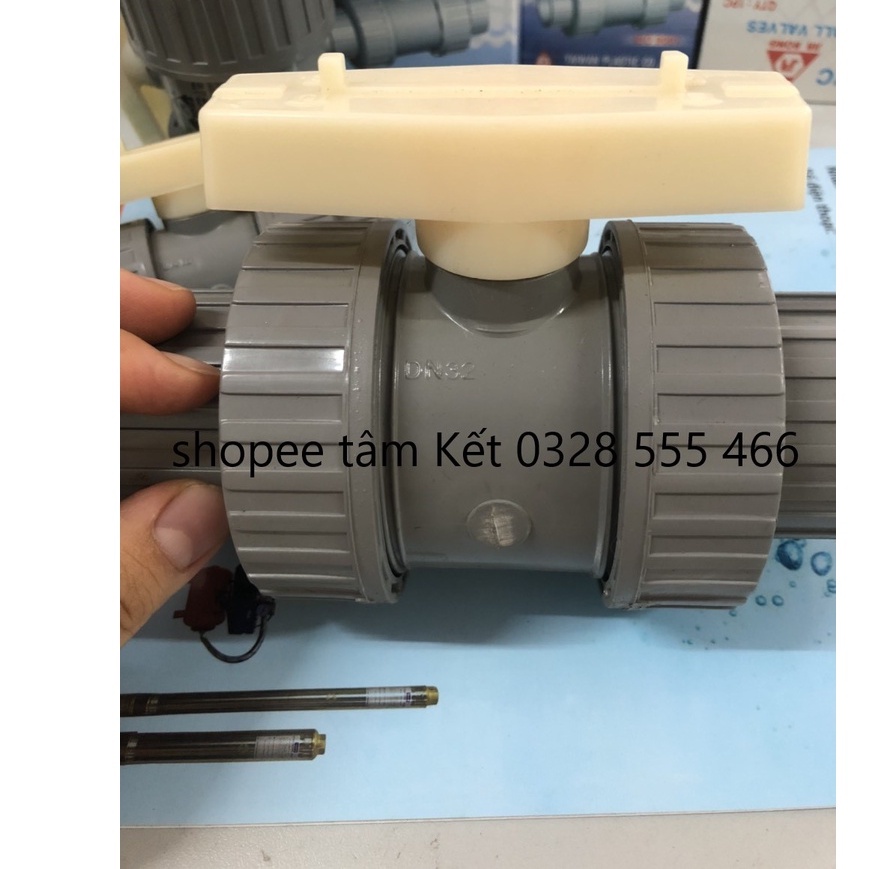 Bộ 02 van bi nhựa 2 đầu rắc co ĐK 60mm