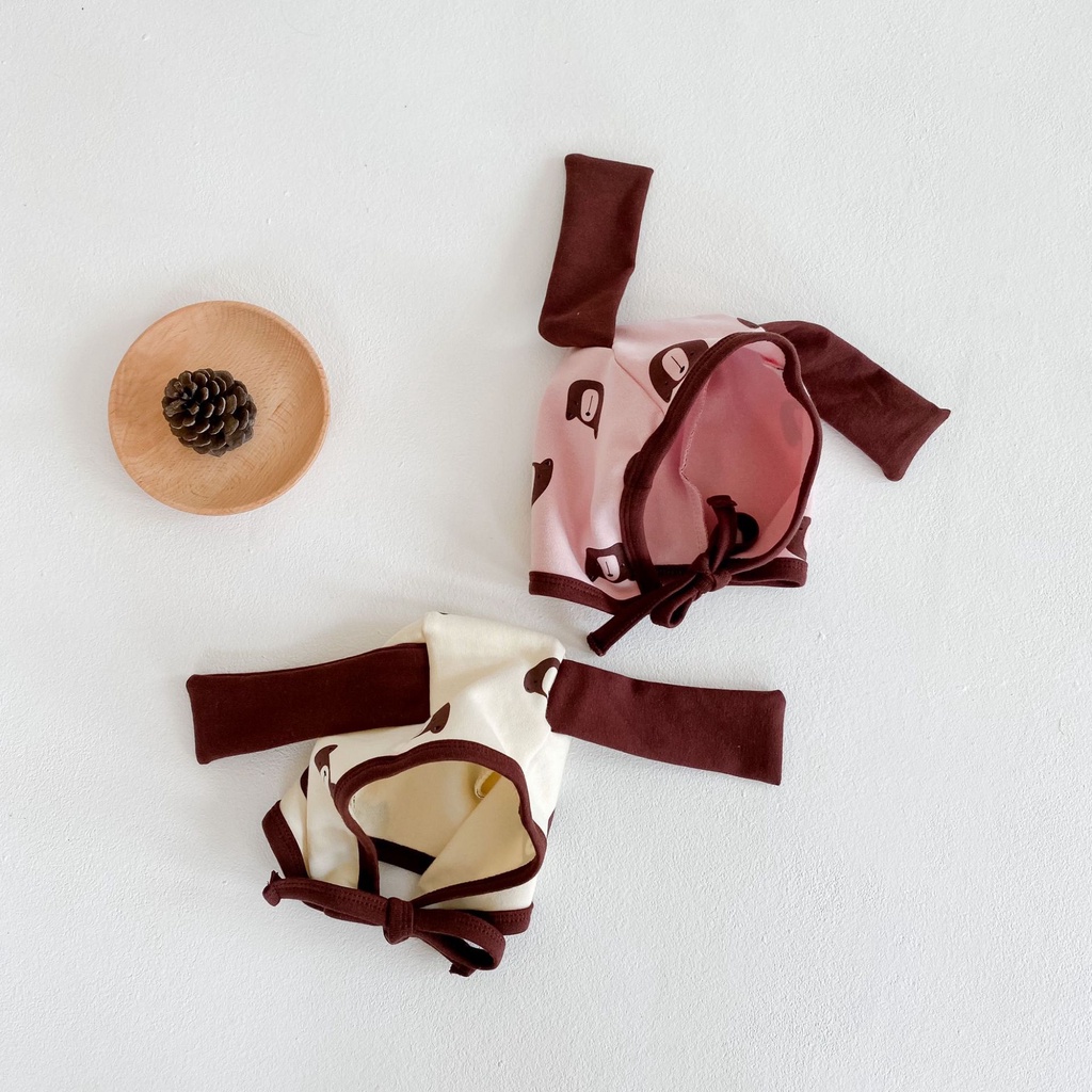 Bộ Áo Liền Quần Tay Dài + Mũ Tai Gấu Hoạt Hình Dễ Thương Cho Bé Sơ Sinh 0-24 Tháng Tuổi