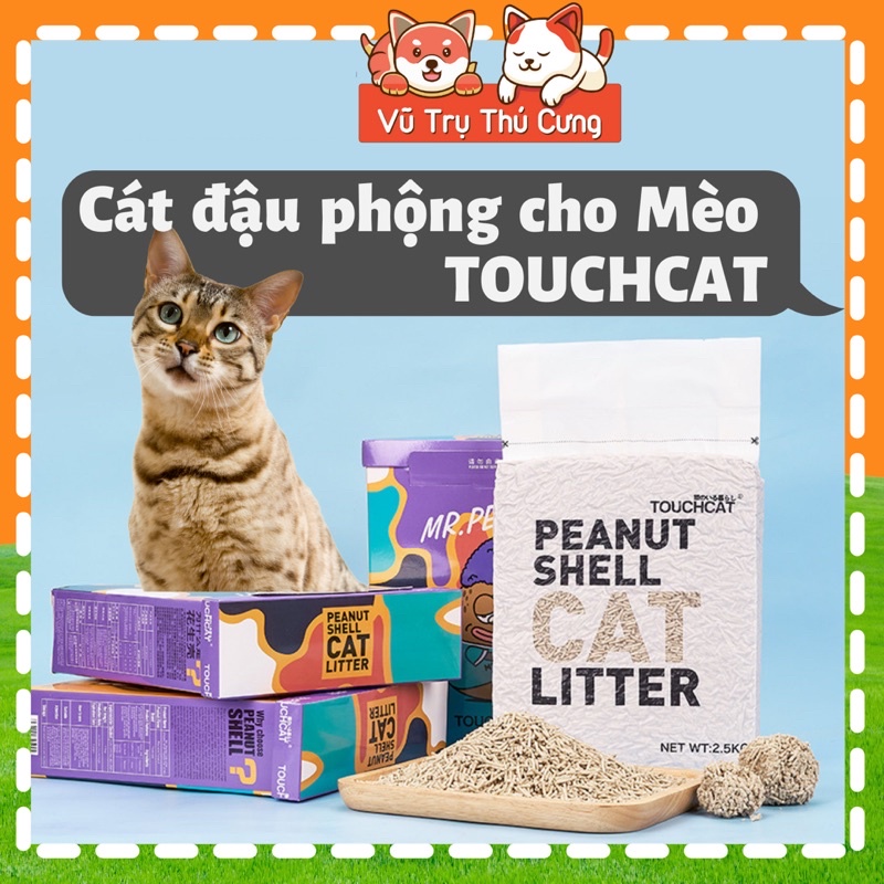 Cát đậu nành cho mèo, Cát vệ sinh mèo TOUCHCAT từ vỏ đậu phộng, không bụi, an toàn cho mèo con