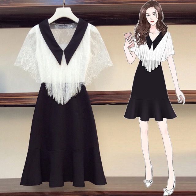 (Order 5-10days) Bigsize M-4XL Đầm dự tiệc phối ren, dáng xoè đuôi cá