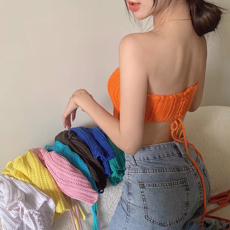 Áo quây yếm len sợi đan lưng sexy