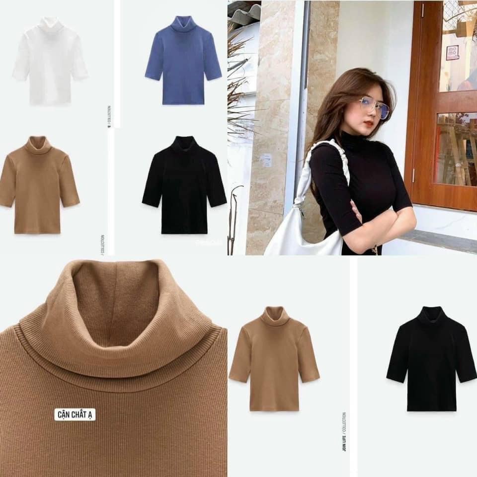 Áo len nữ tăm cổ lọ tay lỡ thiết kế basic