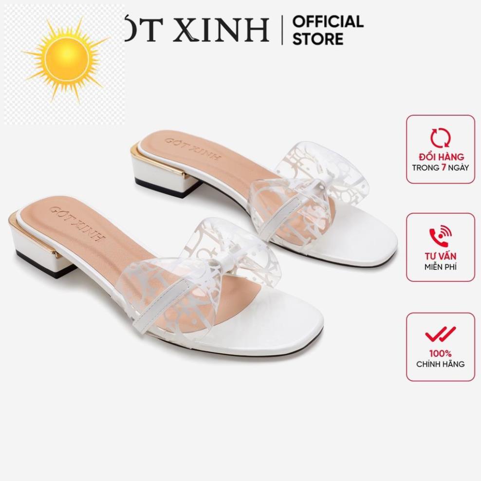 ️🎽 Dép cao gót nữ GÓT XINH D10 quai nơ mika trong cao 2cm ️🎽
