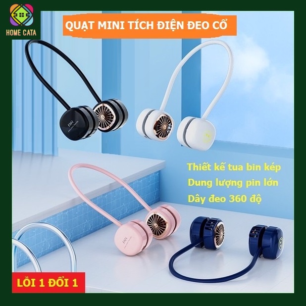 Quạt tích điện đeo cổ, quạt mini không dây sạc pin USB có 3 tốc độ gió, pin 1800mAh