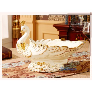 Đĩa Đựng Trái Cây Đẹp Chim Công Vẽ Vàng 24K (BA002)