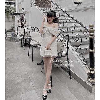 [AMY DRESS] VÁY GẤM NƠ TRỄ VAI