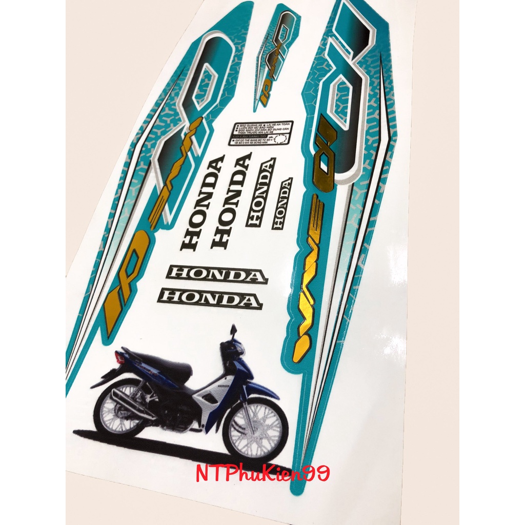 Tem Wave Zin GHÉP CROM Màu Xanh Lục Bảo  Dán cho Wave 50cc-100cc-110cc