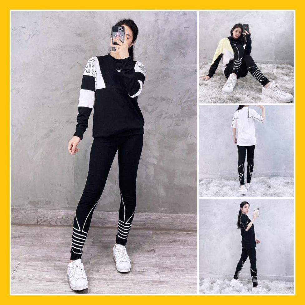 Quần Tập Gym Nữ [Legging] Double Big Logo Line Trefoil [ĐỒ TẬP]