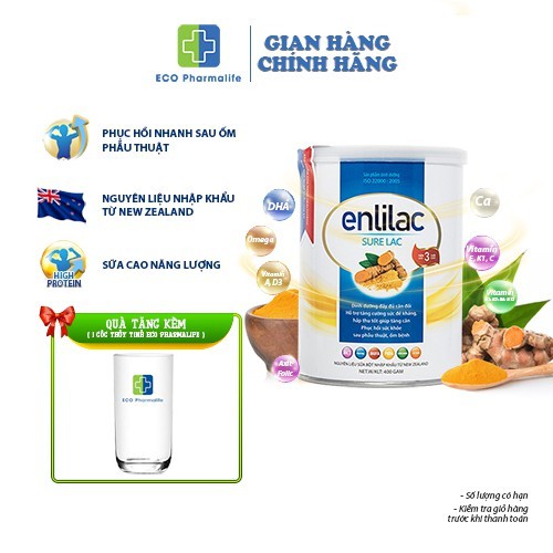 Sữa bột Enlilac SureLac - 400gr giúp nhanh chóng phục hồi sức khỏe và tăng cường thể lực cho người sau phẫu thuật