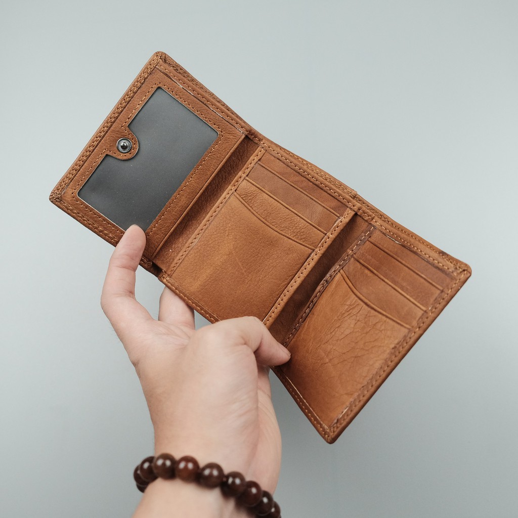 Ví da Mini nam nữ Genuine Leather gập 3 đựng thẻ ngân hàng, card, tiền.. nhỏ gọn, thời trang V005