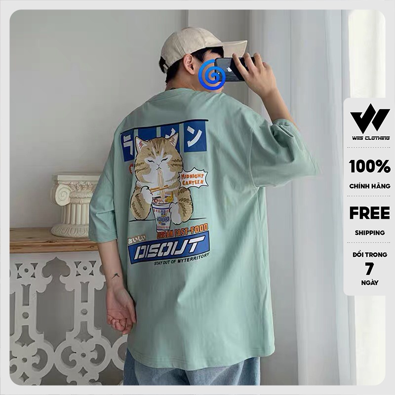 Áo thun tay lỡ WIIS phông unisex form rộng Mèo Ly nam nữ cotton oversize ulzzang