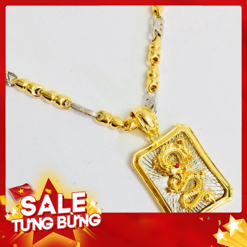 Vòng cổ dây chuyền nam mặt rồng cuộn nền bạc cực sang BG01 (dây vàng/trắng,mặt,có kèm túi gấm cao cấp) - Hàng nhập khẩu