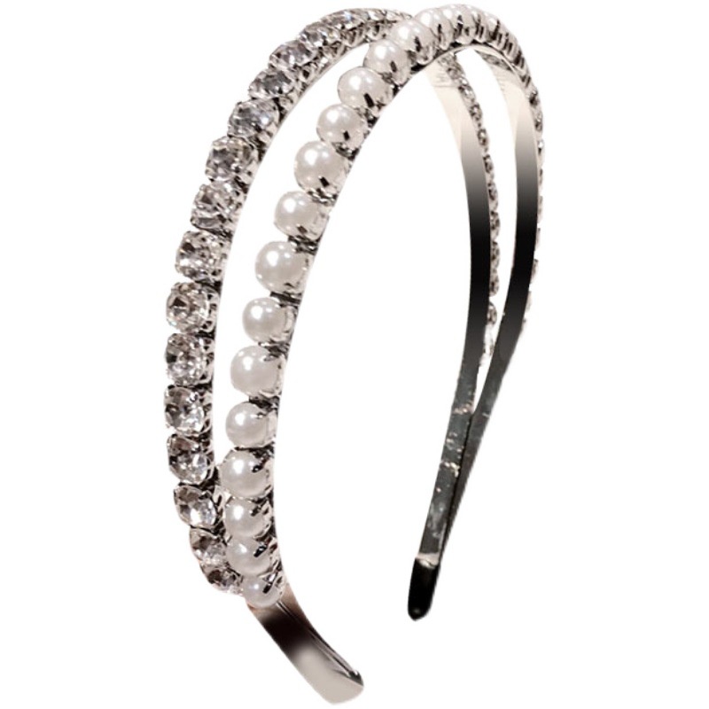 Băng Đô Cài Tóc Hai Hàng Đính Đá Và Ngọc Trai Nhân Tạo Phong Cách Hàn Quốc Sang Trọng