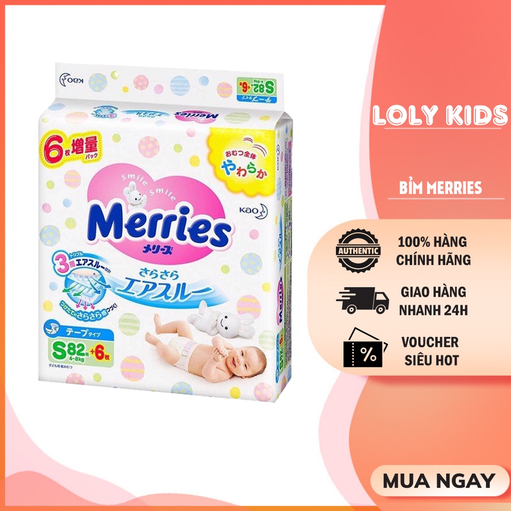 Bỉm tã tả quần dán merries size newborn sơ sinh hoặc s m l xl cộng miếng - LOLY KIDS