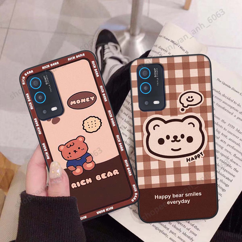 Ốp lưng Oppo A54 / A55 in hình hoa, gấu rich bear nghệ thuật, thời trang