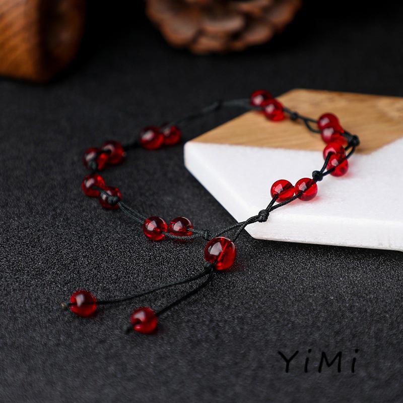 Lắc Chân Dây Bện Màu Đỏ Thiết Kế Đơn Giản Phong Cách Retro