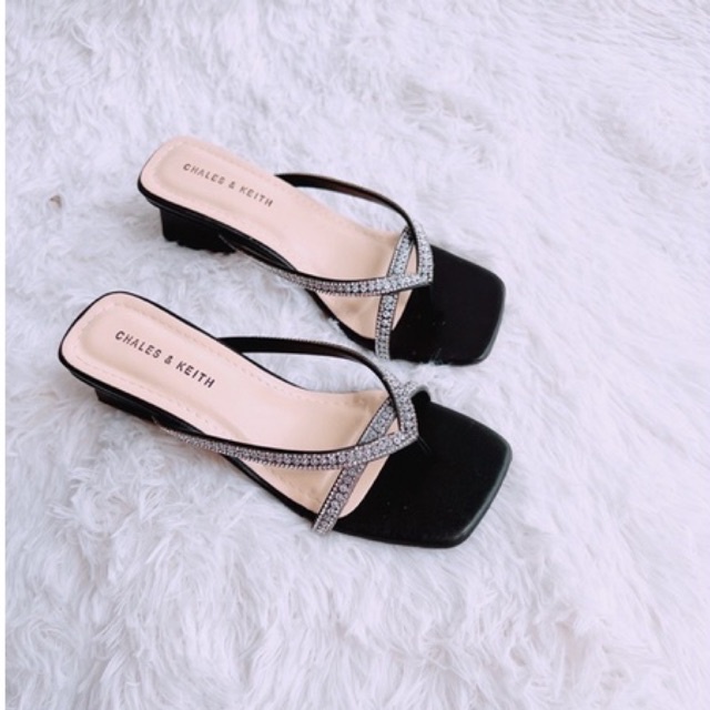 ZZ99- Giày / guốc cao gót kẹp dây đá 3 phân gót vừa êm chân dễ đi- hottrend( kẹp đá 3f gót thang)