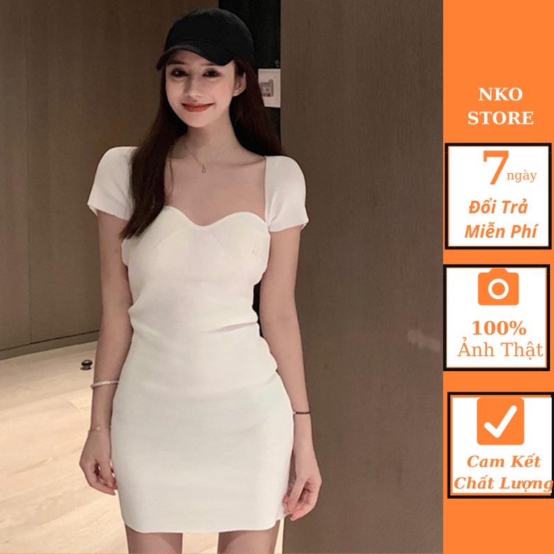 Váy Body Cổ Vuông Len Tăm -Hàng Quảng Châu -NKO Store V12 - Đầm Ôm đi tiệc