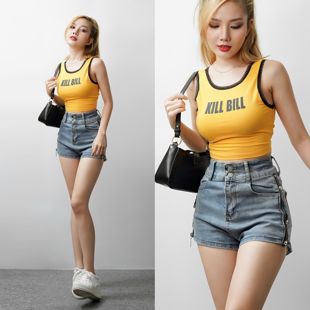 Áo croptop in chữ KILL BILL