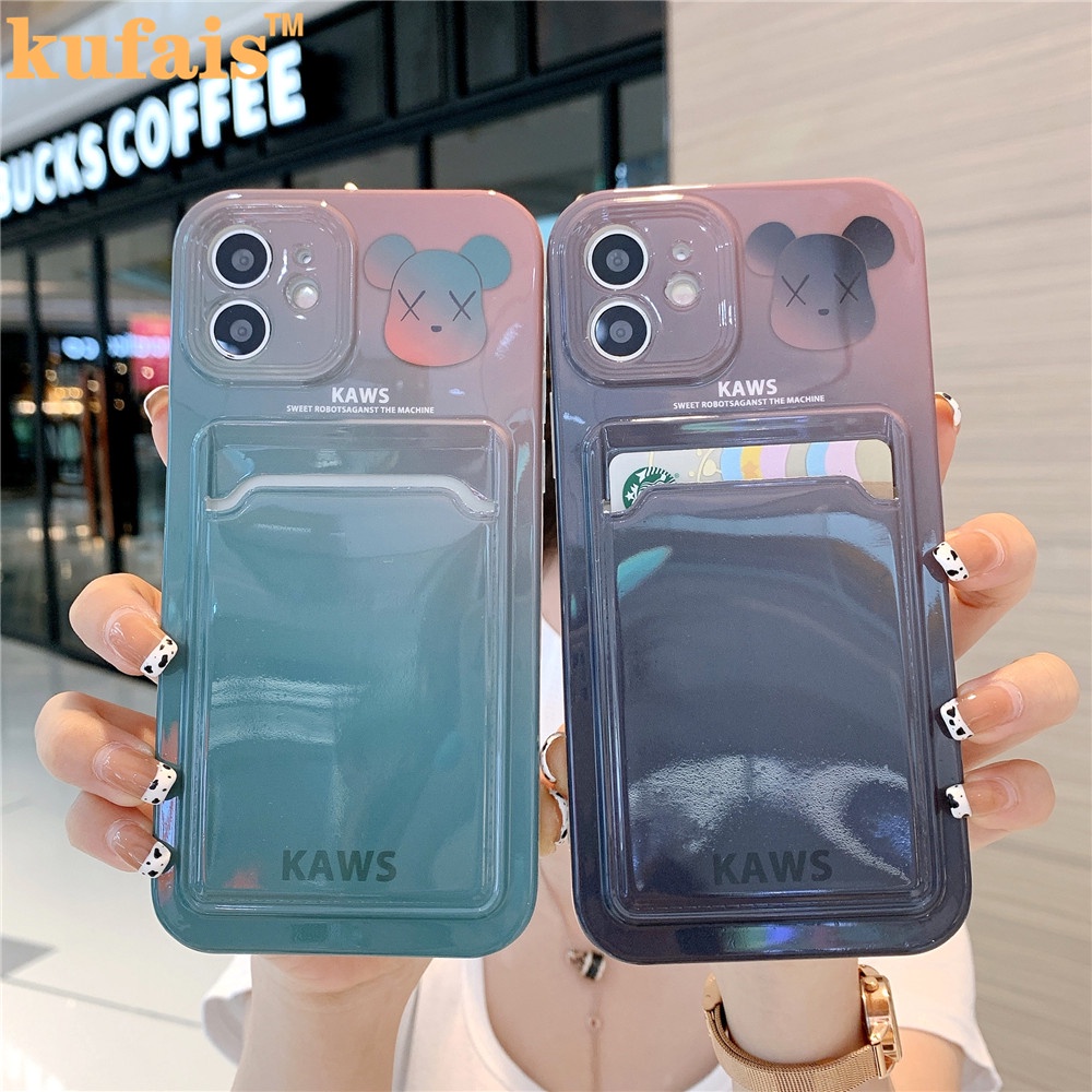 Ốp điện thoại IMD hình gấu có ngăn đựng thời trang cho iPhone 12 Pro MAX 7 8 Plus X XR XS 11 Pro MAX