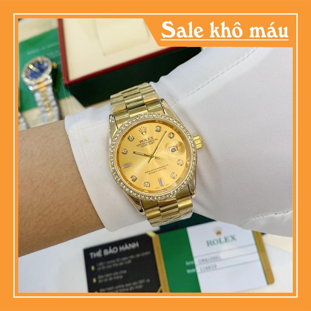 [Fullboxx 1:1] Đồng hồ pin nam Rolex - viền đá dây kim loại chống nước - bảo hành 12 tháng + pin dự phòng