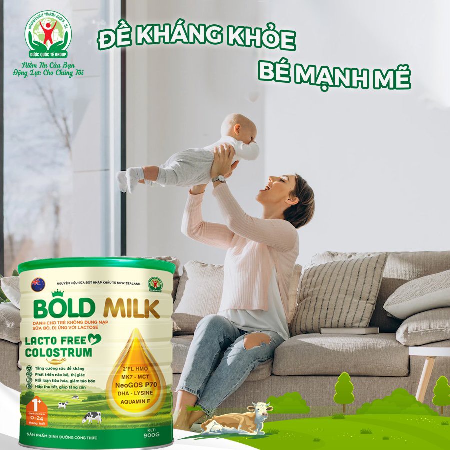 Sữa bột không đường Bold Milk Lacto Free Colostrum, Hỗ trợ trẻ bất dung nạp sữa bò, hoặc dị ứng Lactose - Hộp 900gr