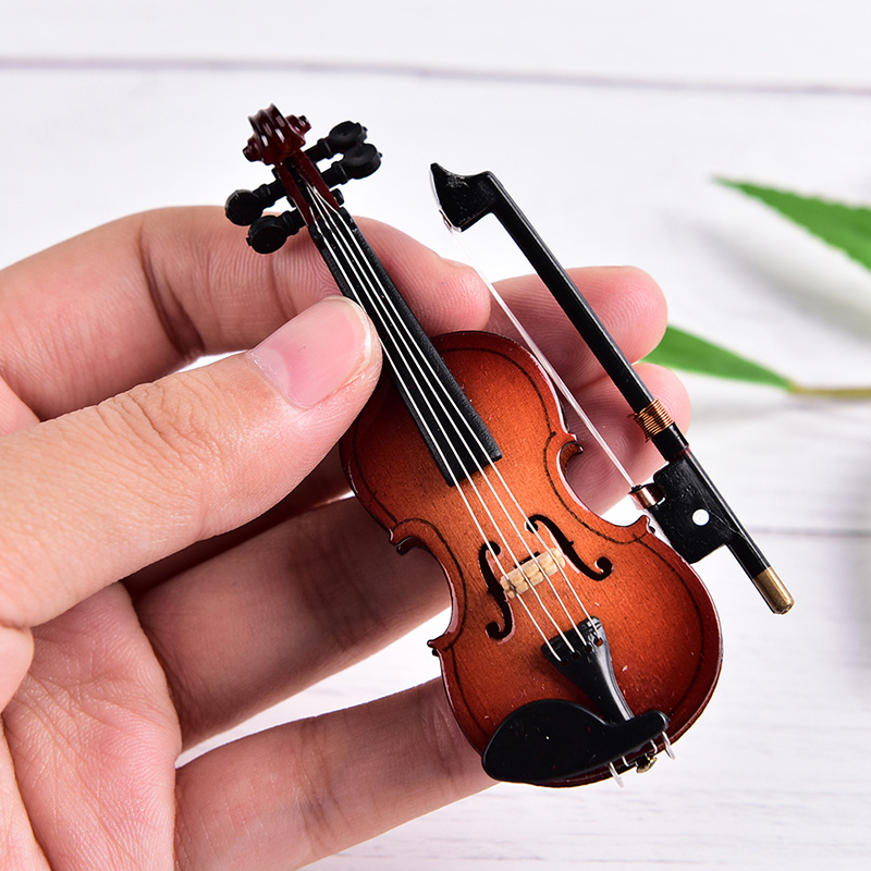 Mô Hình Đàn Violin Mini 0602 Bằng Gỗ Kèm Giá Đỡ Ốp