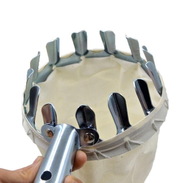 Vợt Hái Trái Cây Trên Cao Đa Năng Kèm Túi Vải, Dụng Cụ Hái Hoa Quả Kim Loại Siêu Bền Đẹp