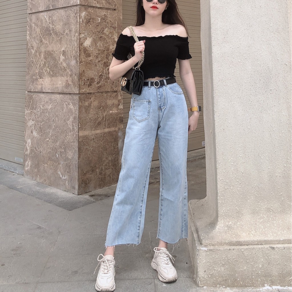Quần jean nữ baggy King168, quần nữ co dãn nhẹ mẫu THU74