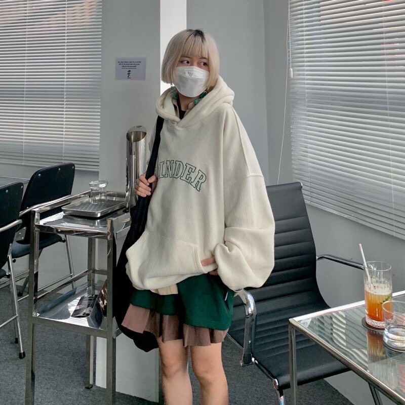 Hoodie Nam Nữ Tổ Ong Chữ Cinder Tay Bồng Mũ Rộng form To Basic